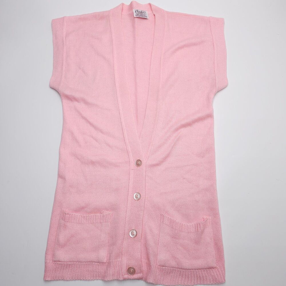 Vintage Chris Ann Long Sweater Vest Coastal Grandmacore Pink Acrylic Small 34